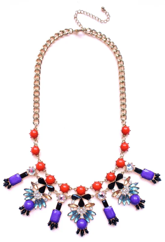 layered necklaces for women-Crystal Icicle Statement Necklace- Purple & Orange