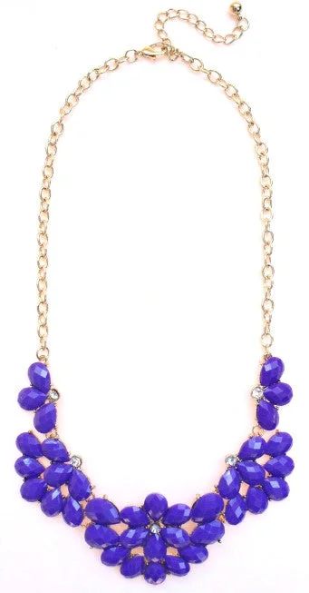 diamond necklaces for women-Half Blossom Jeweled Statement Necklace- Purple