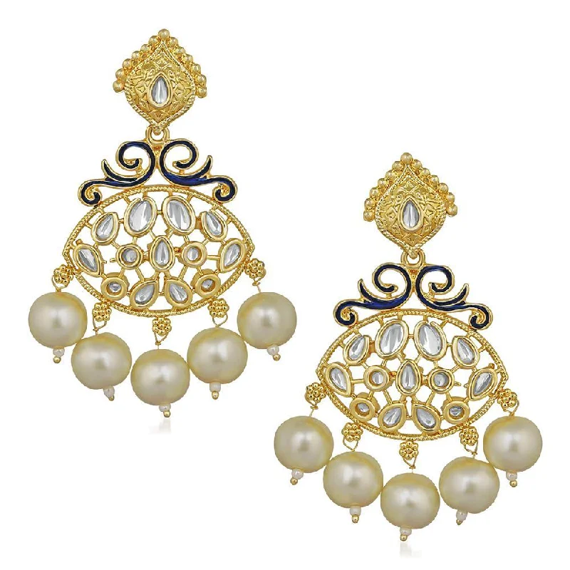 geometric earrings for women-Mahi Rosegold Plated Ethnic Meenakari work Kundan and Artificial Pearl Dangler Earrings for Women (VECJ100238)