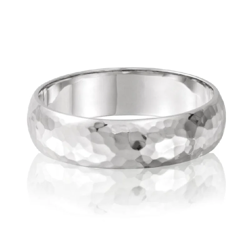 matching rings for women-Wide Hammered Domed Wedding Band