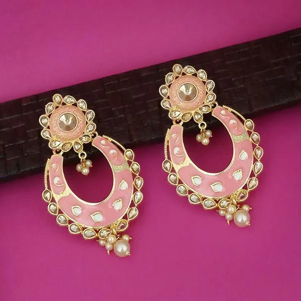 intricate earrings for women-Kriaa Pink Meenakari Kundan Gold Plated Dangler Earrings - 1316327H