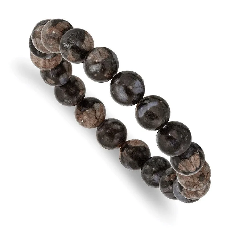 trendy charm bracelets for women-Black and Brown Agate Beaded Stretch Bracelet