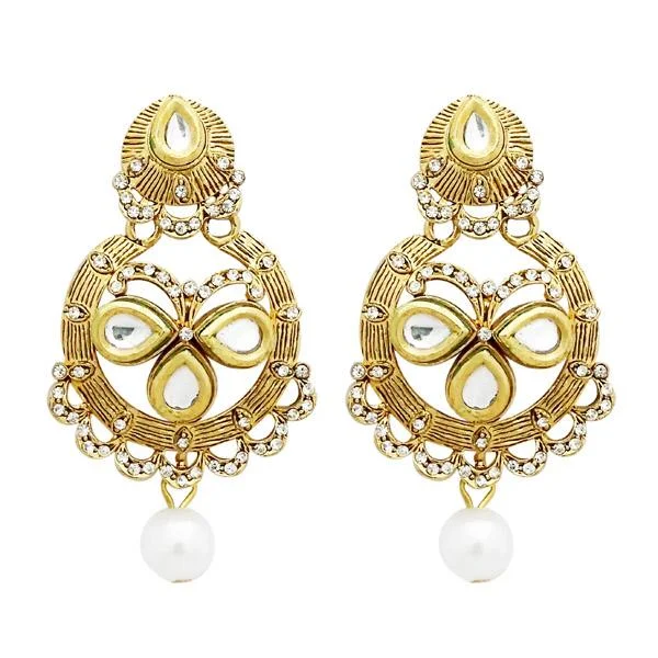 gemstone drop earrings for women-Jheel Stone Gold Plated Pearl Drop Dangler Earrings - 2900220B