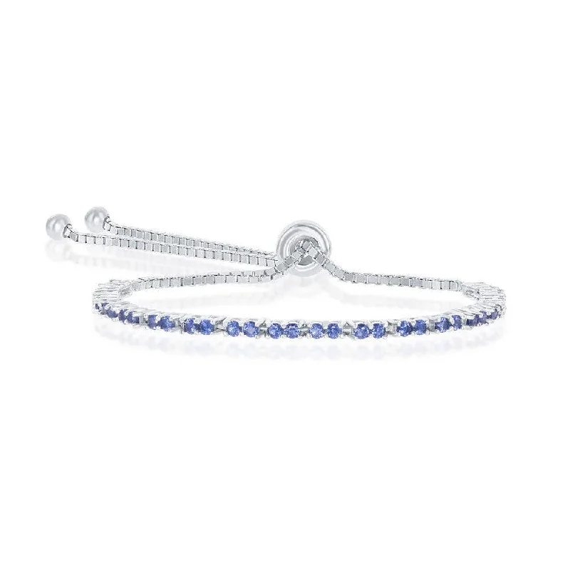 luxury bangles for women-Sterling Silver 2mm Sapphire CZ 'September Birthstone' Bracelet