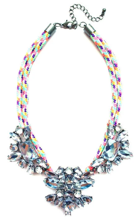 gold chain necklaces for women-Crystal Jewel & Rope Necklace- Rainbow