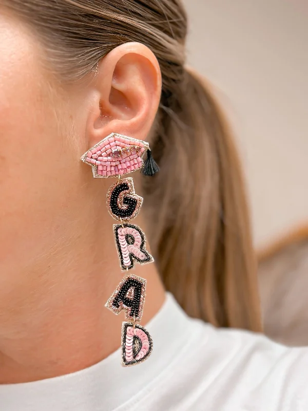 sterling silver earrings for women-Beaded 'Grad' Dangle Earrings - Pink