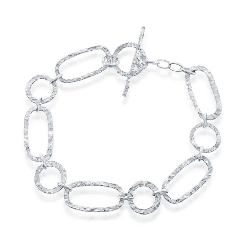 large bangles for women-Classic Women's Bracelet - Sterling Silver Hammered Style | S-4427