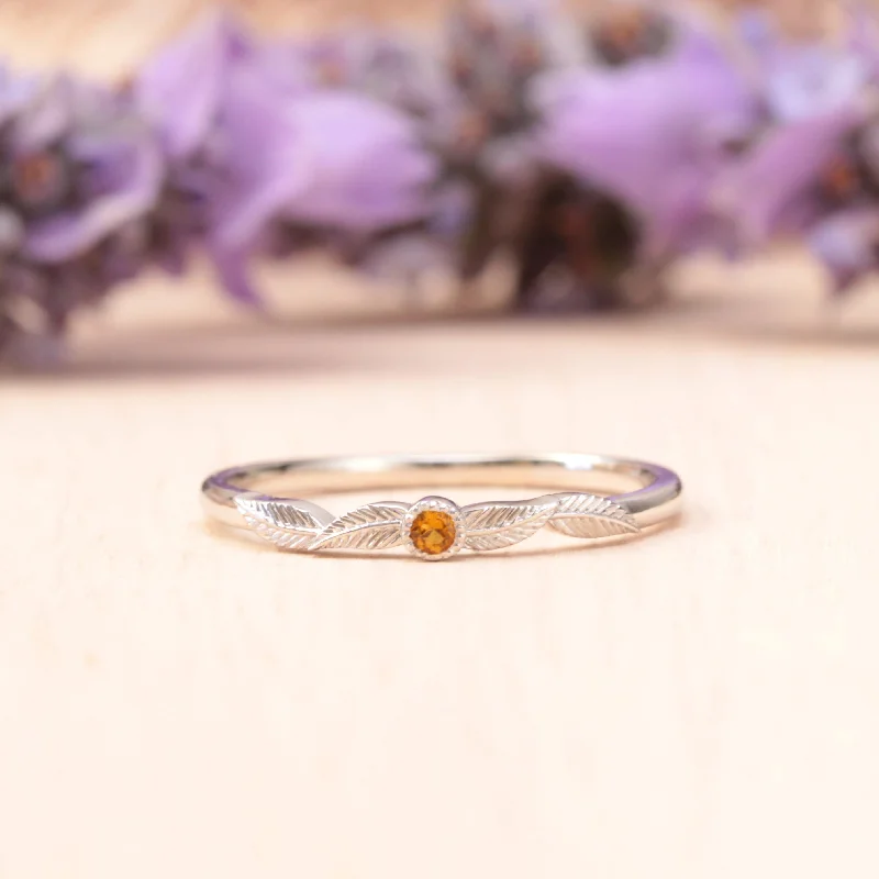 luxury rings for women-Citrine Birthstone Leaf Ring