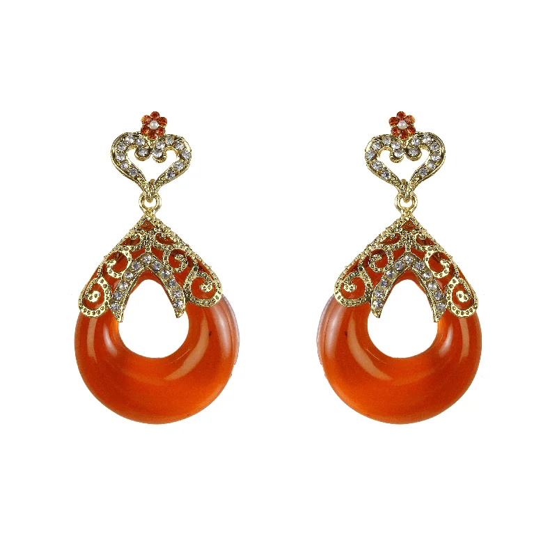 unique earrings for women-Kriaa Orange Stone Gold Plated Dangler Earrings - 1305744