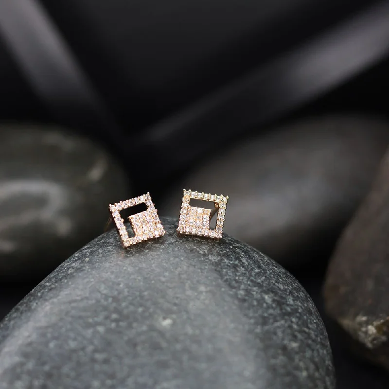 turquoise earrings for women-Etnico Valentine's Special Rose Gold Plated Square Studs Earrings for Women (E2975)