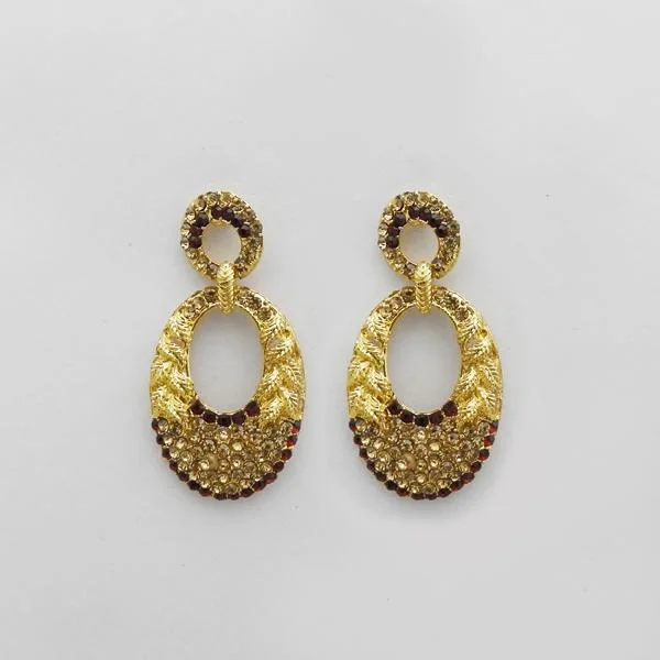 casual earrings for women-Kriaa Gold Plated Maroon Austrian Stone Dangler Earrings - 1312711E