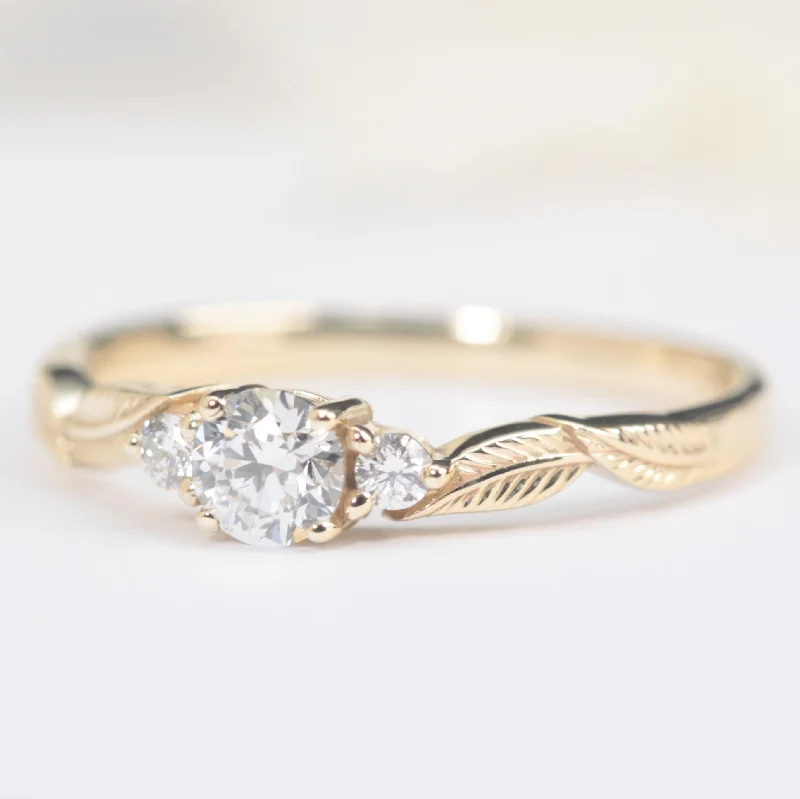 eco-friendly rings for women-Three Diamond Leaf Engagement Ring