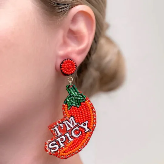 simple stud earrings for women-'I'm Spicy' Beaded Statement Earrings