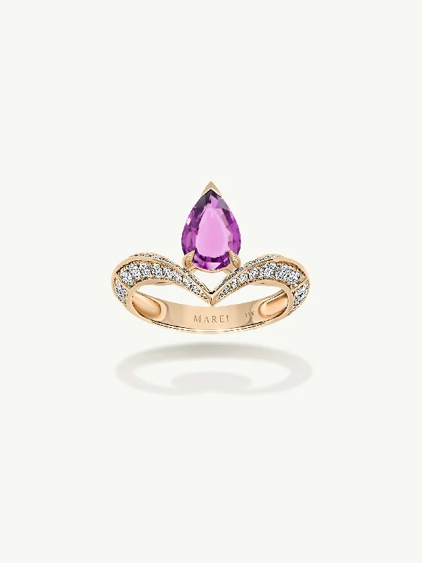 classic engagement rings for women-Dorian Floating Teardrop-Shaped Vivid Pink Sapphire Engagement Ring In 18K Yellow Gold