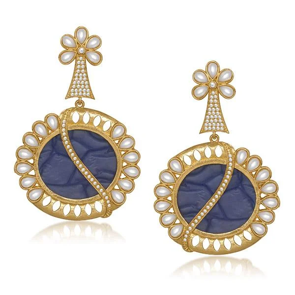 stylish silver earrings for women-Kriaa Blue Resin Stone Gold Plated Dangler Earrings - 1305042