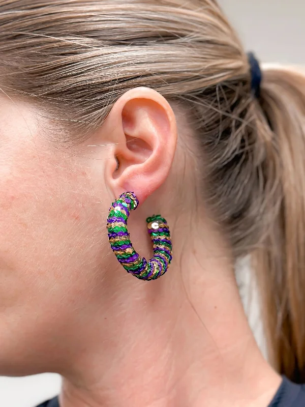 glamorous earrings for women-Mardi Gras Bold Sequin Hoop Earrings