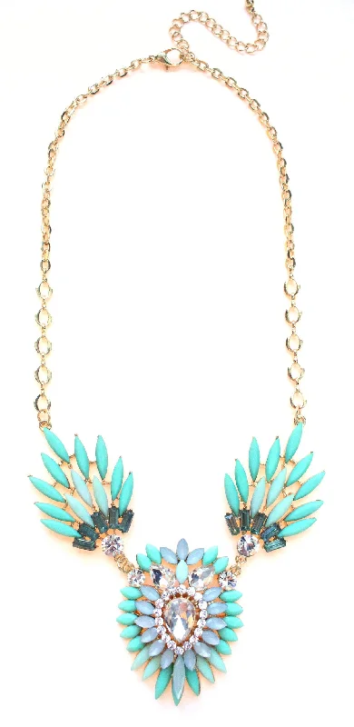 crystal necklaces for women-Crystal Peacock Petals Necklace- Mint