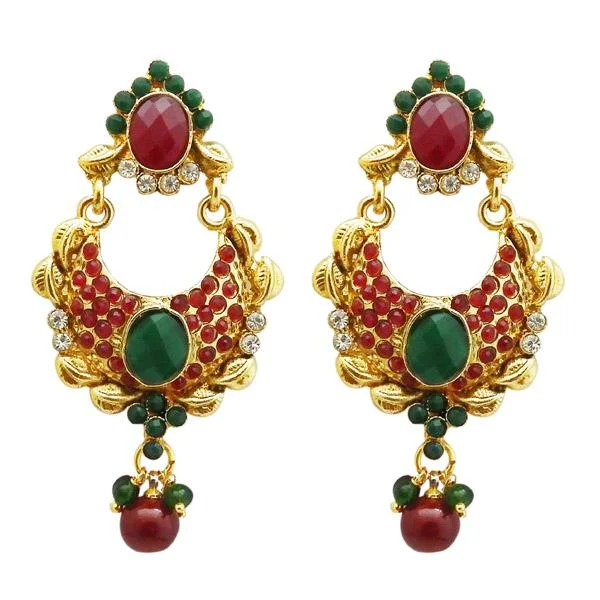 stylish silver earrings for women-Kriaa Maroon And Green Stone Gold Plated Dangler Earrings - 1304953C