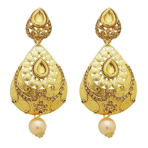 luxury earrings for women-Jheel Austrian Stone Gold Plated Pearl Drop Dangler Earrings - 2900245A