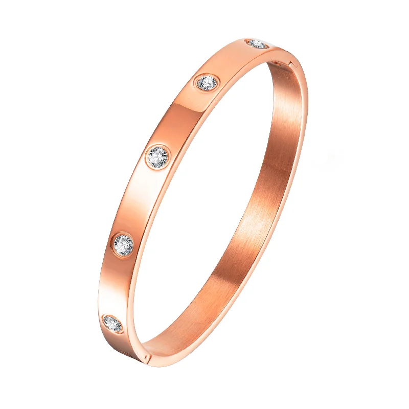 unique bangles for women-Rose Gold Plated Stud Bangle Created with Zircondia® Crystals (7 Inch)