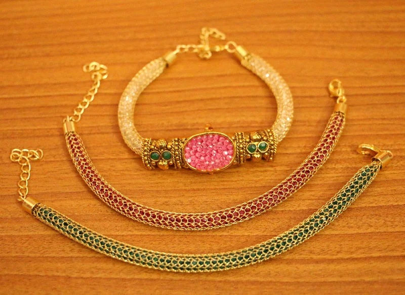 designer bangles for women-GOLD LOOK MULTICOLOUR CHANGEABLE BRACELET