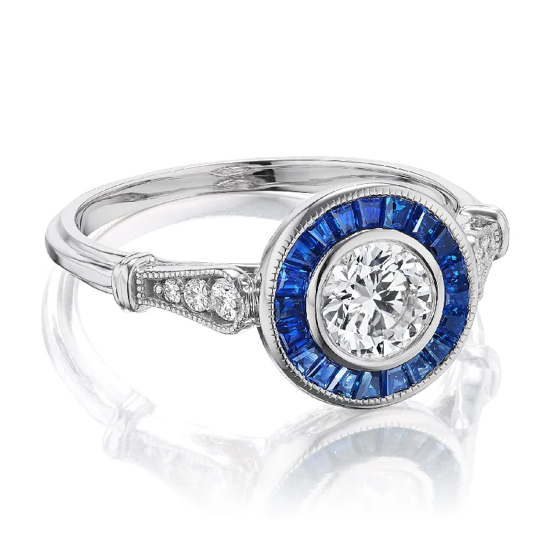 diamond engagement rings-Diamond & Sapphire Vintage Engagement Ring