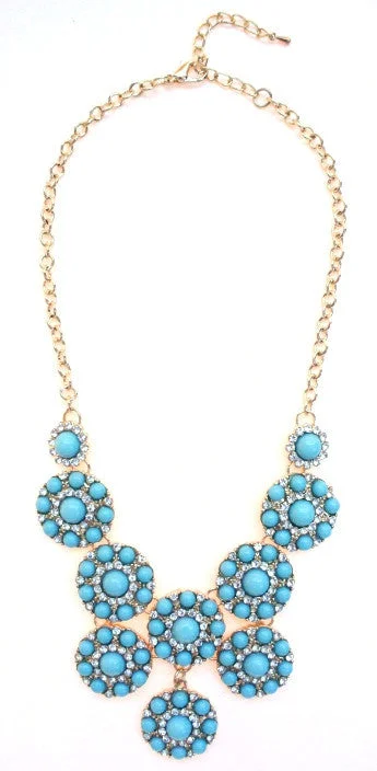 bridal necklaces for women-Designer Inspired Mini Circle Layered Necklace- Turquoise