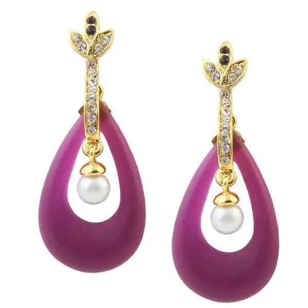 gold statement earrings for women-Kriaa Purple Resin Austrian Stone Gold Plated Dangler Earrings - 1305720