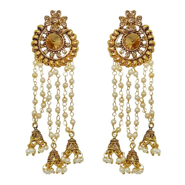 elegant earrings for women-Kriaa Stone Gold Plated Pearl Dangler Earrings - 1310503