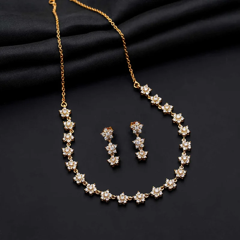 bridesmaid necklace sets for women-Elegant Floral Essence 92.5 Sterling silver  Gold Polish Necklace with Earrings