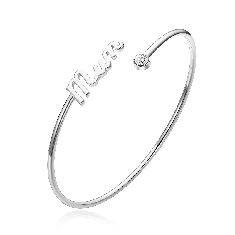 classic bangles for women-Silver Plated Mum Cuff Bangle Created with Zircondia® Crystals