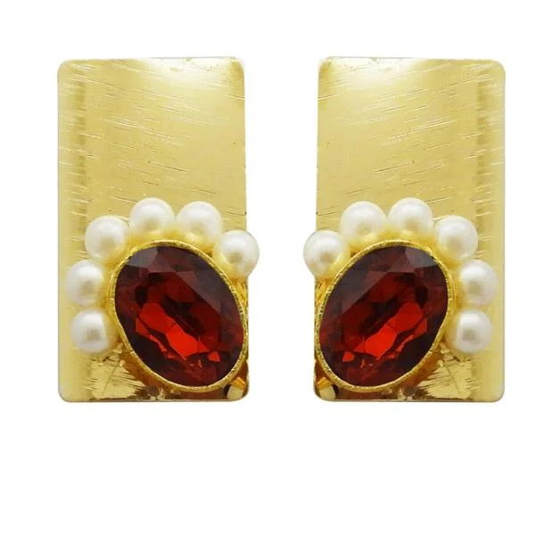 sterling silver earrings for women-Kriaa Maroon Resin Stone Gold Plated Pearl Dangler Earrings - 1311408I