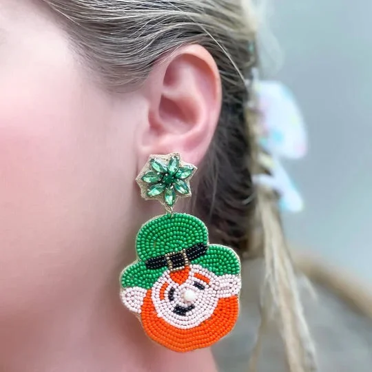 fashion earrings for women-Lucky Leprechaun Beaded Dangle Earrings