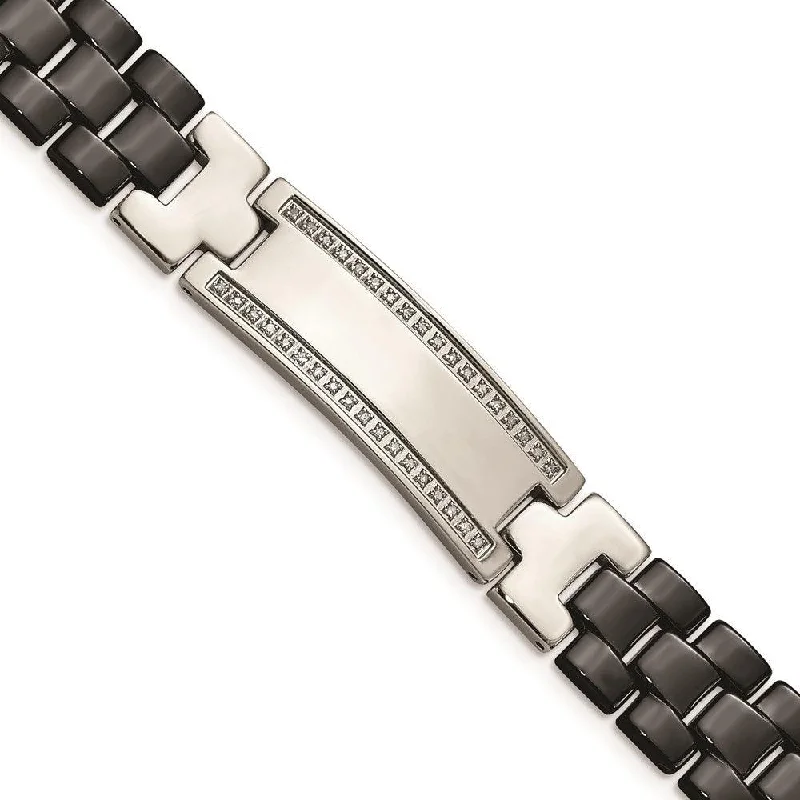 personalized bracelets for women-Stainless Steel/Ceramic Polished 1/4ct tw. Diamond 8.75in Bracelet