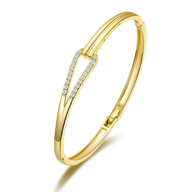 statement bangles for women-Gold Plated Link Bangle Created with Zircondia® Crystals (7 Inch)