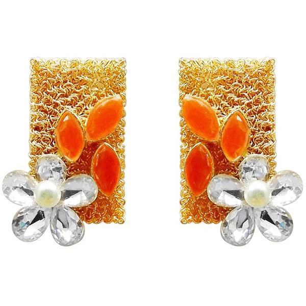 round stud earrings for women-Kriaa Resin Stone Gold Plated Floral Dangler Earring - 1311405A