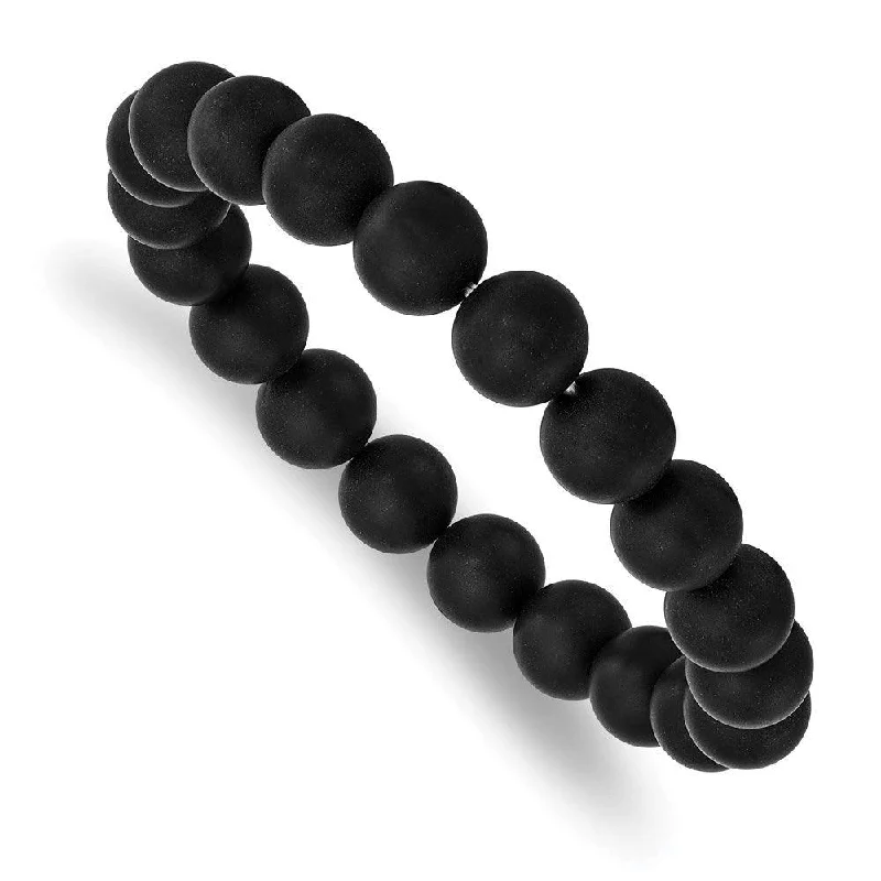 leather bracelets for women-Black Agate Beaded Stretch Bracelet