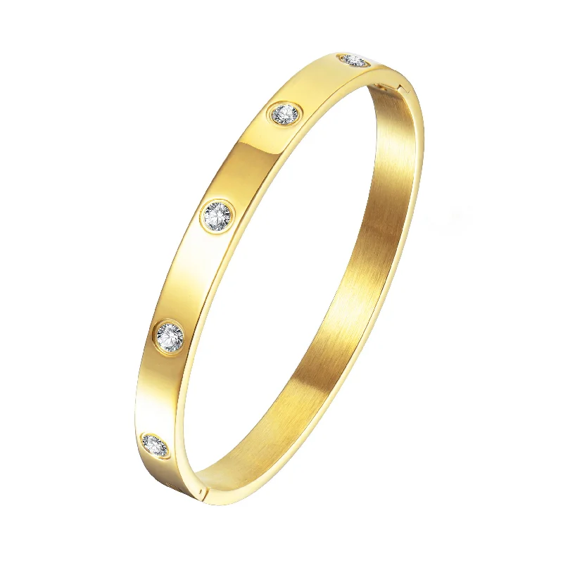 wedding bracelets for women-Gold Plated Stud Bangle Created with Zircondia® Crystals (7 Inch)