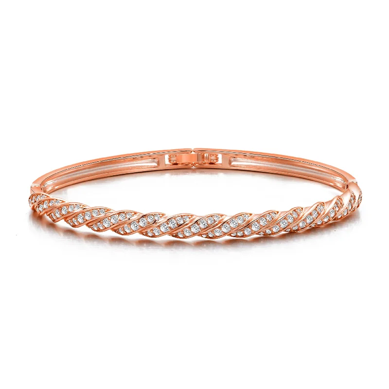 beaded bracelets for women-Rose Gold Plated Twist Bangle Created with Zircondia® Crystals (7 Inch)