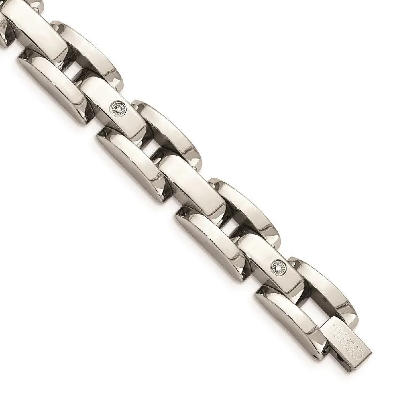 boho-style bracelets for women-Stainless Steel w/ 14k White Gold Accents & Diamonds 8.5in Bracelet