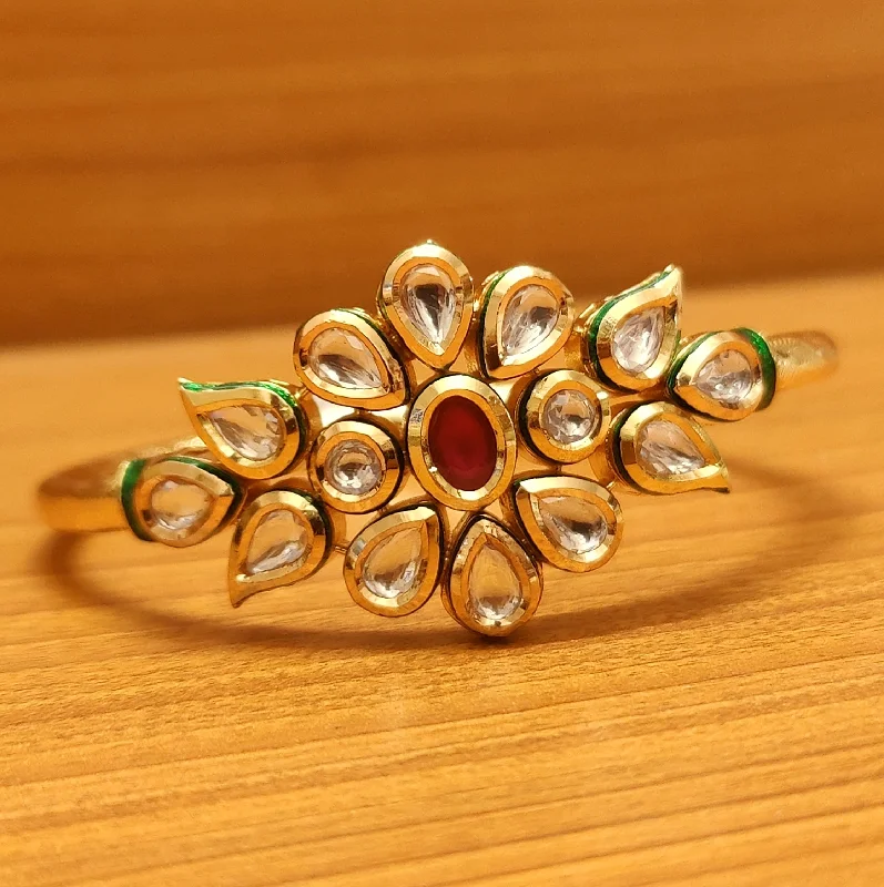 engagement bracelets for womenRUBY KUNDAN POLKI MEENAKARI OPENABLE BRACELET