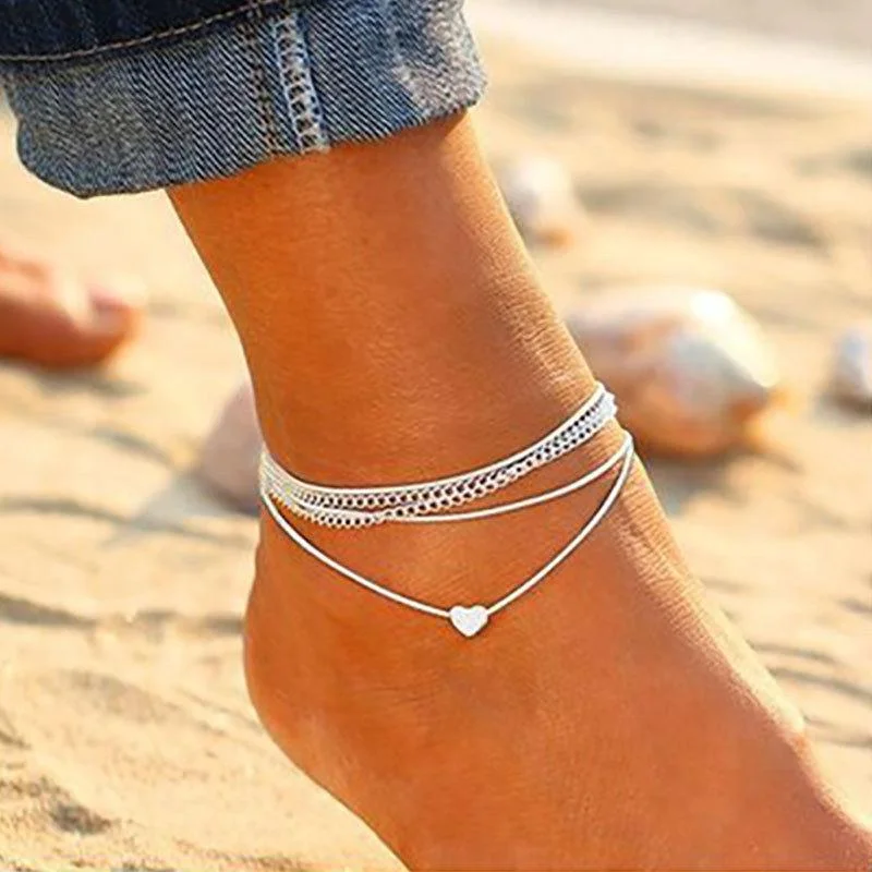 delicate bangles for women-Bohemian Anklet For Women Fashion Heart Ankle Bracelet Leg Chain