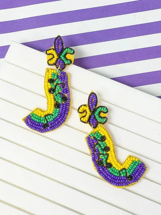 geometric stud earrings for women-Mardi Gras Music Note Beaded Dangle Earrings