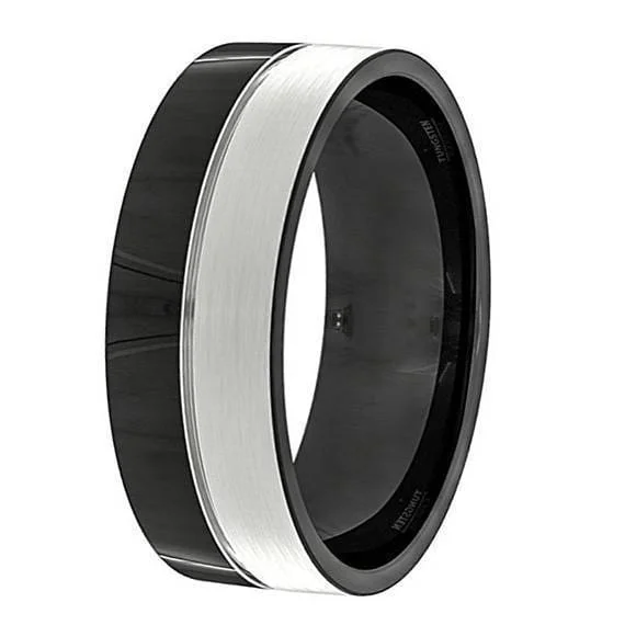 high-end rings for women-Avery Men's Black And Silver Tungsten Wedding Band High Polish - 8mm