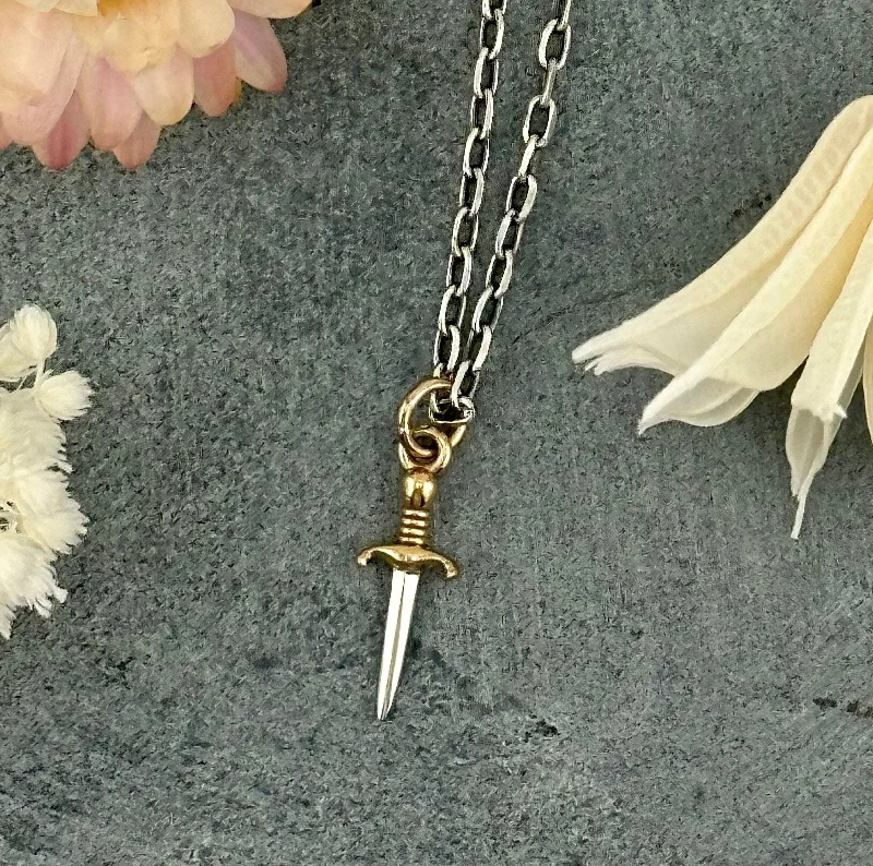 layered gold necklaces for women-Mixed Metal Dagger Necklace - Small