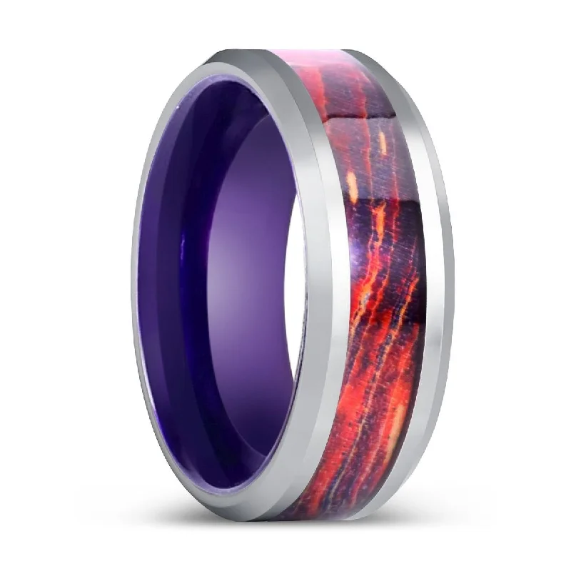 emerald-cut engagement rings for women-STARLYNX | Purple Tungsten Ring, Galaxy Wood Inlay Ring, Silver Edges