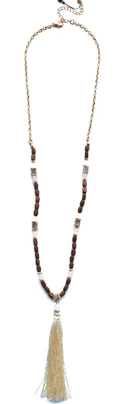 unique gemstone necklaces for women-Southern Stone Tassel Necklace- Brown