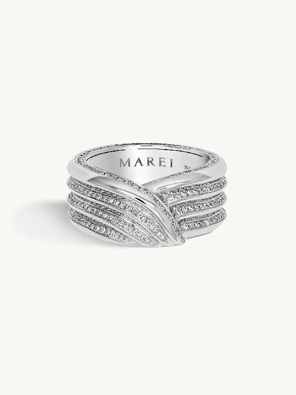 exclusive engagement rings for women-Pharaoh II Pavé-Set Brilliant White Diamond Ring In 18K White Gold