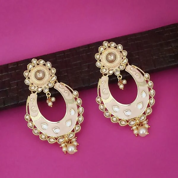 gold statement earrings for women-Kriaa Peach Meenakari Kundan Gold Plated Dangler Earrings - 1316327E