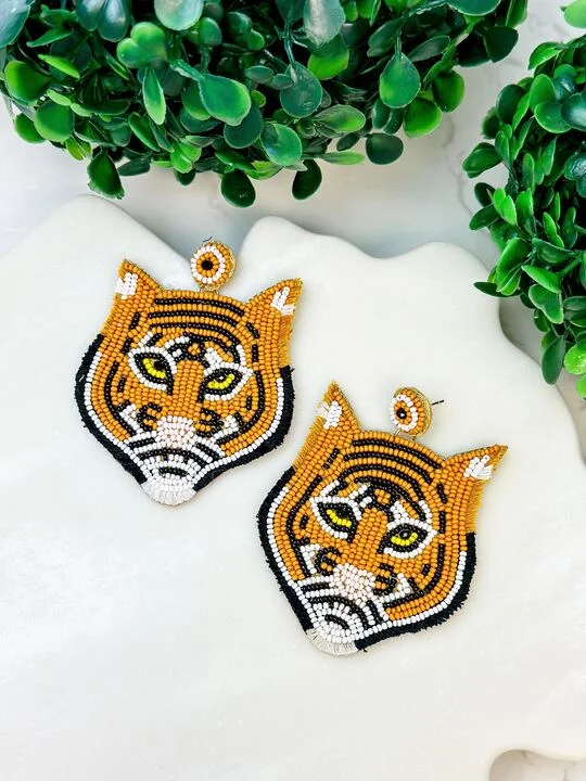 glamorous earrings for women-Tiger Seed Bead Dangle Earrings